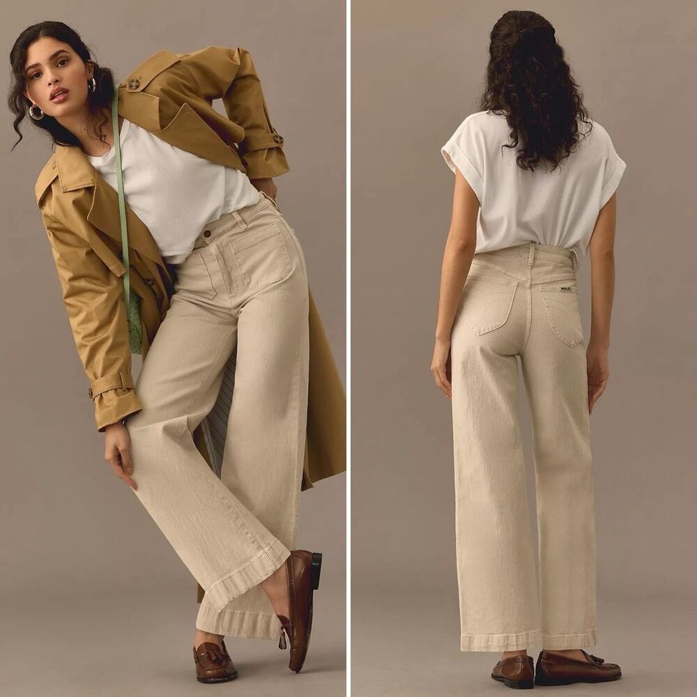 Rolla’s Sailor High-Rise Wide-Leg Jeans in Cream Size 29